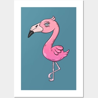 cartoon pink flamingo Posters and Art